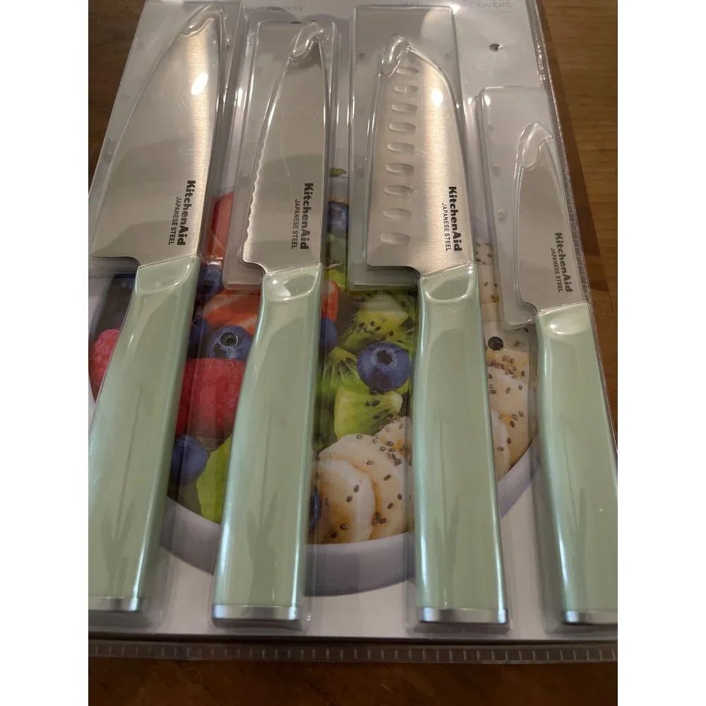 KitchenAid pistachio 4 Pc. Chef Knife Set With Blade Covers Steel NEW With Tags